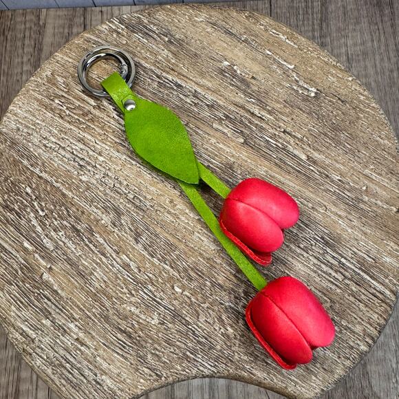 Leather Pretty Pink Tulip Purse Charm Genuine Leather Tulip Flower Bag Charm - Picture 6 of 8